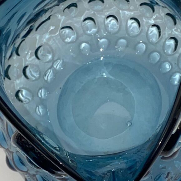 Blue Murano Hand Blown Thumbprint Art Glass Great Horned Glass Owl Vase Figurine - Picture 10 of 12